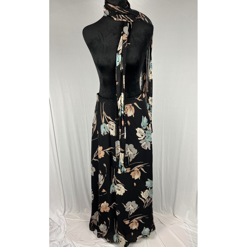 Vtg 90s Y2K 100% Linen Floral Print Maxi Skirt & Scarf Set S Boho Fairy Ethereal